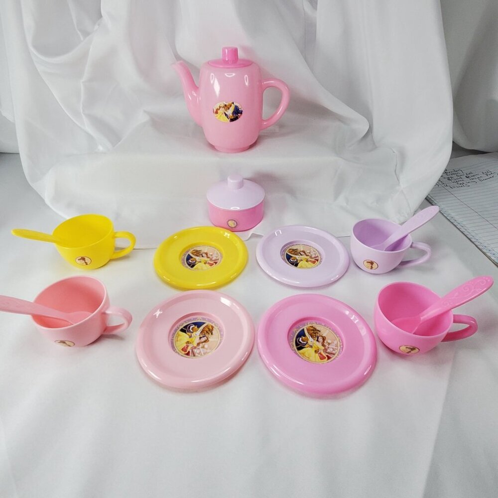Disney Princess Belle & Beast Childs Play Tea Set Cups Saucers Teapot Spoons - Picture 8 of 12